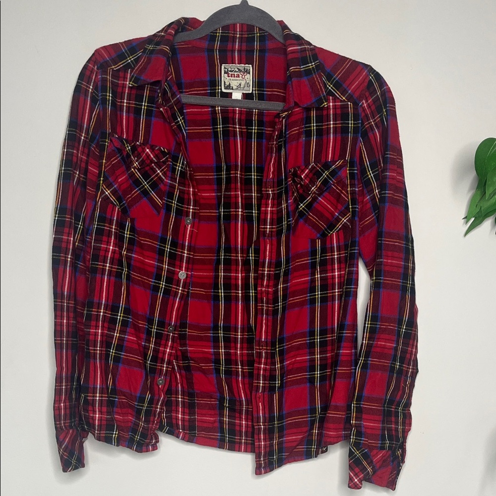 TNA Red Plaid Button-Up Shirt